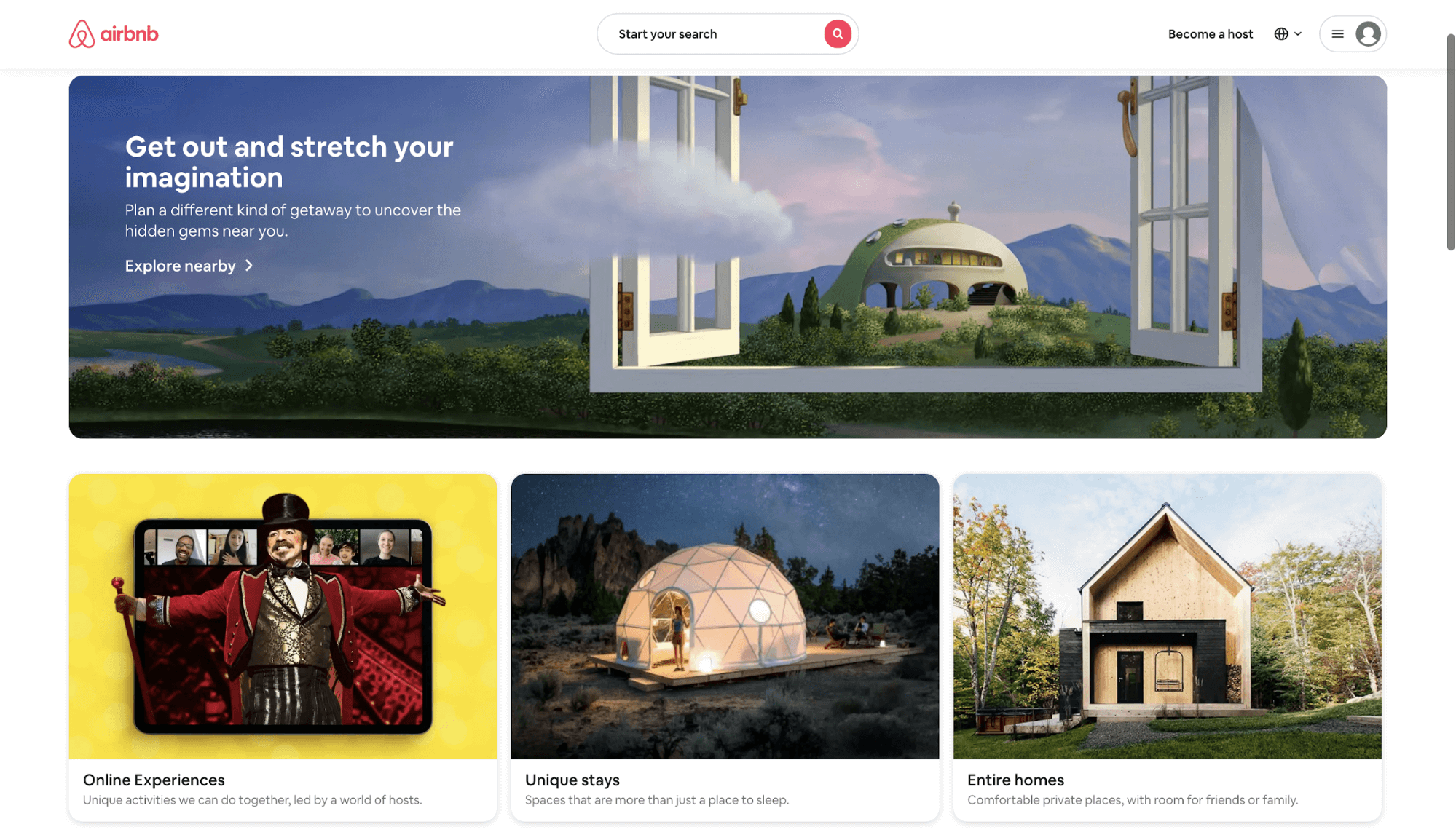 Clean, easily legible text on Airbnb's homepage helps you optimize travel deals